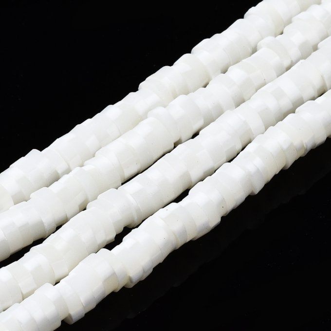Perles Heishi en pâte polymère 6x1mm (x1 chapelet) mélange  blanc floral