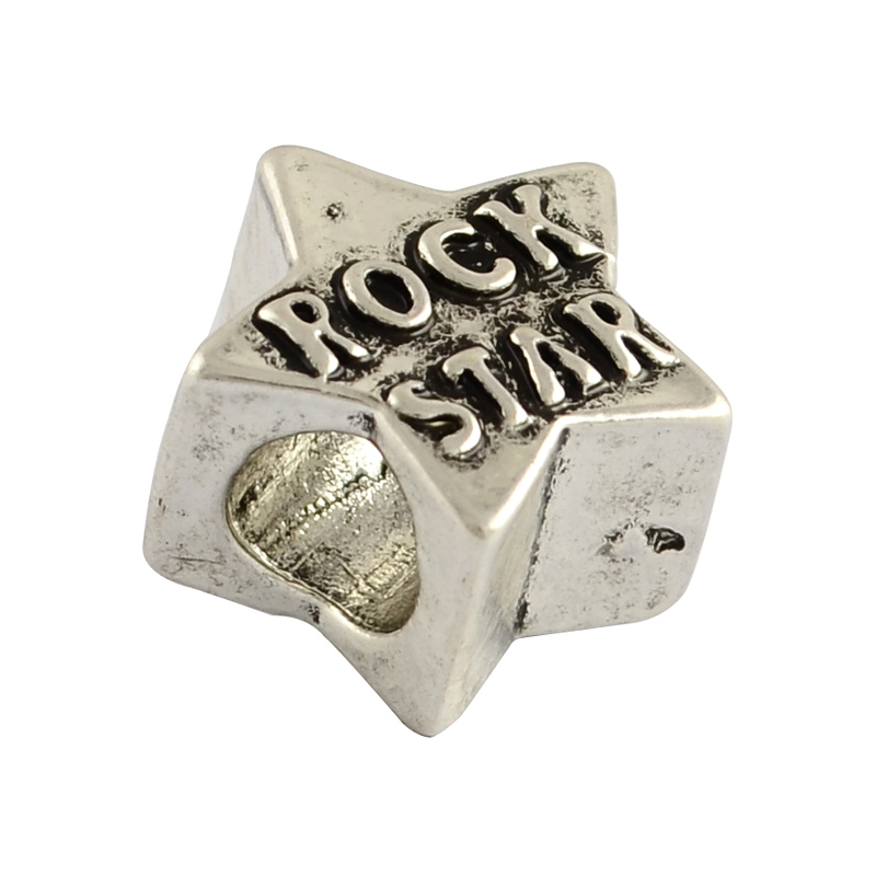 Perle métallique forme étoile , argent antique