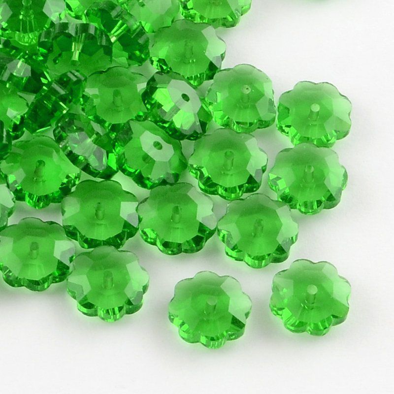 Perle de verre facettée forme marguerite 9.5-10x4mm couleur vert moyen