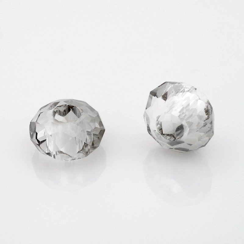 Perle de verre facettée forme rondelle avec grand trou 14x8mm  argent