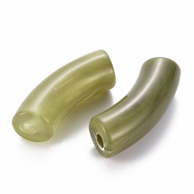 Perle acrylique  en forme de tube incurvé  36x13.5x11.5mm  couleur vert olive