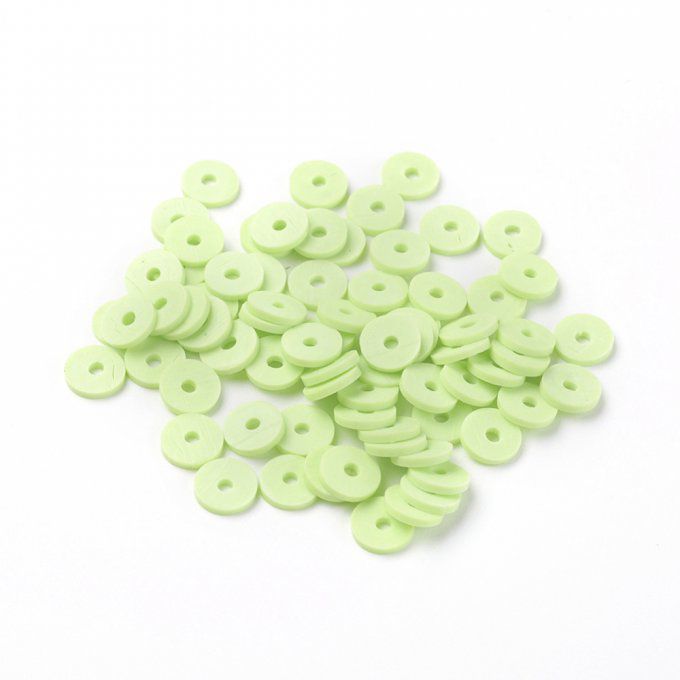 Perles Heishi en pâte polymère 6x1mm (x1 chapelet) couleur vert clair