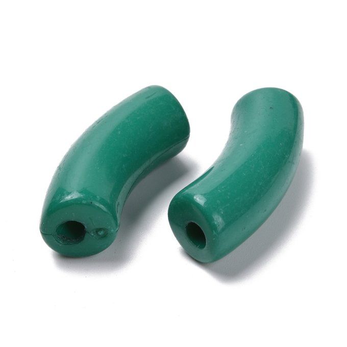 Perle acrylique  opaque en forme de tube incurvé  34.5x13x11mm  couleur vert
