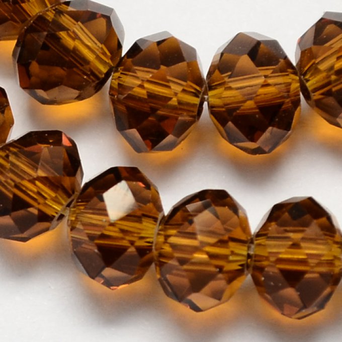 Perles facettées,transparentes,forme d'abaque 6x4mm marron (x50)