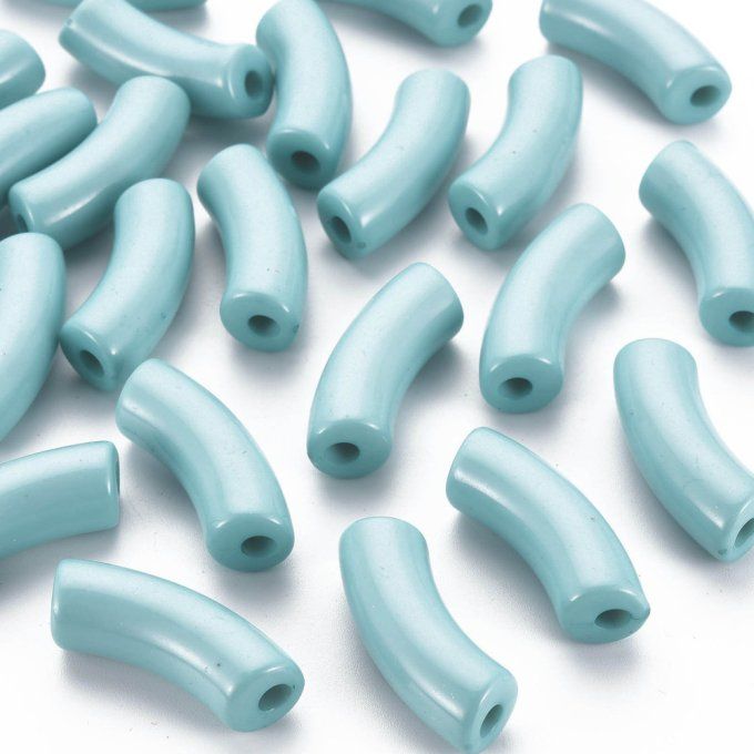 Perle acrylique  opaque en forme de tube incurvé  36x13.5x11.5mm  couleur turquoise