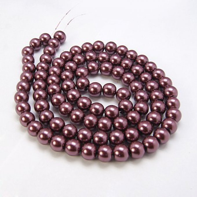 Perles rondes ,nacrées ,6 mm, pourpre (x25)