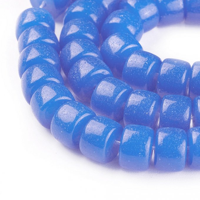 Perles de verre en forme de colonne 8x5~6mm coloration  bleu roi (x10)