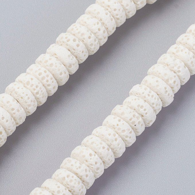 Perles en pierre de lave naturelle colorée forme rond-plat 8x3-4mm blanc (x10)