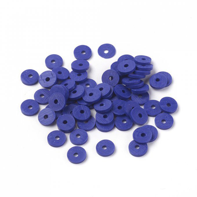 Perles Heishi en pâte polymère 6x1mm (x1 chapelet) couleur bleu moyen