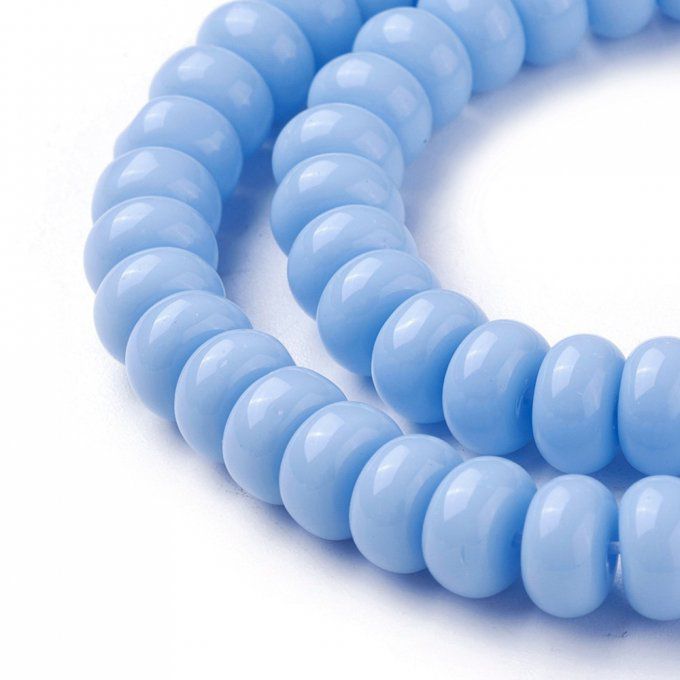 Perles de verre opaque forme rondelle 8x4mm  (x50)  couleur bleu ciel