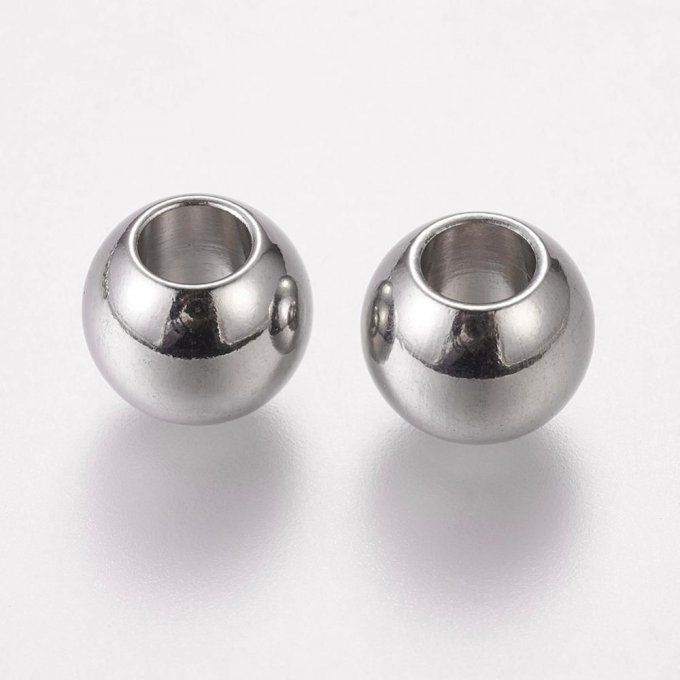 Perle en inox 304  de style Pandora forme de sphère 8x6mm