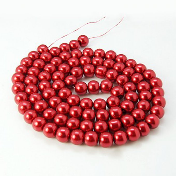 Perles rondes ,nacrées ,6 mm, rouge brique (x25)