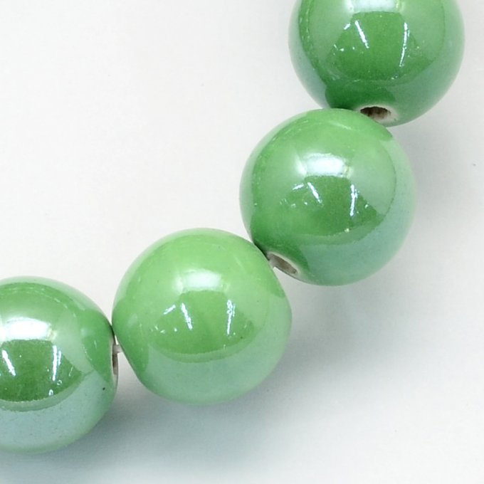 Perles porcelaine nacrée  Ø 6 mm vert mer moyen