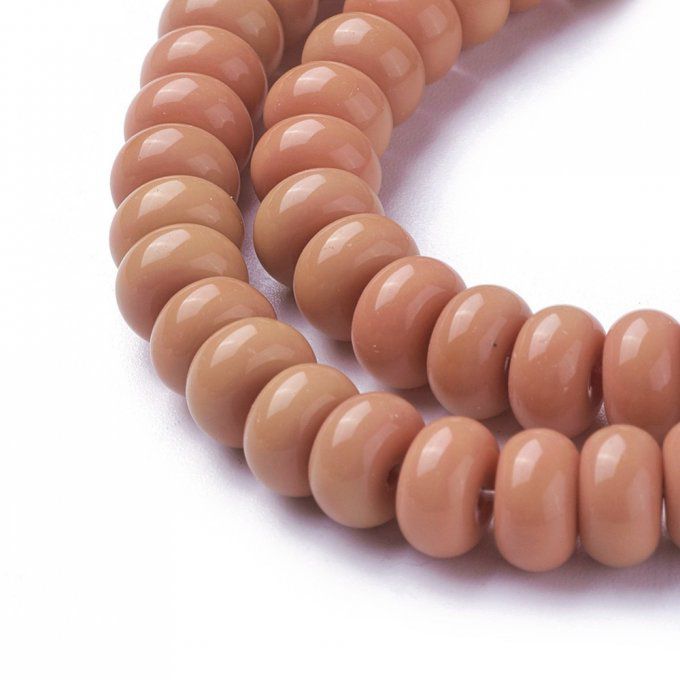 Perles de verre opaque forme rondelle 8x4mm  (x50)  couleur brun sable
