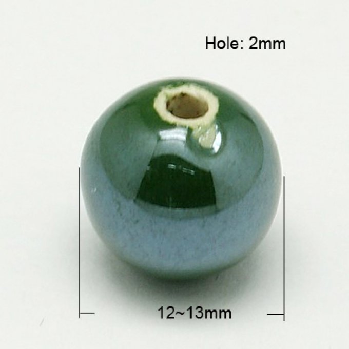 Perles porcelaine nacrée  Ø 12 mm  vert foncé