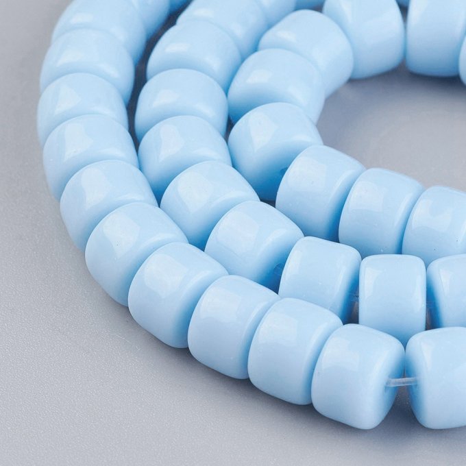 Perles de verre en forme de colonne 8x5~6mm coloration bleu ciel (x10) 