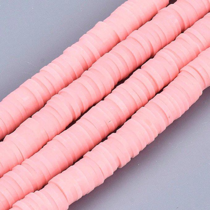 Perles Heishi en pâte polymère 6x1mm (x1 chapelet) couleur rose foncé 