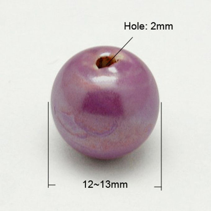 Perles porcelaine nacrée  Ø 12 mm  orchidé
