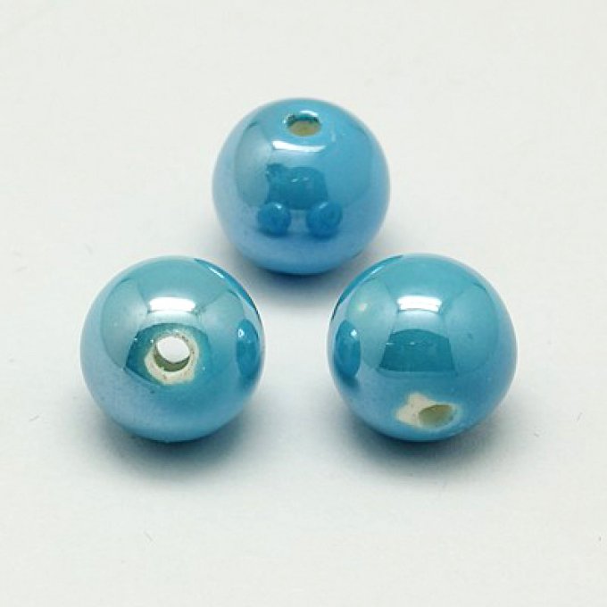 Perles porcelaine nacrée  Ø 12 mm  bleu ciel
