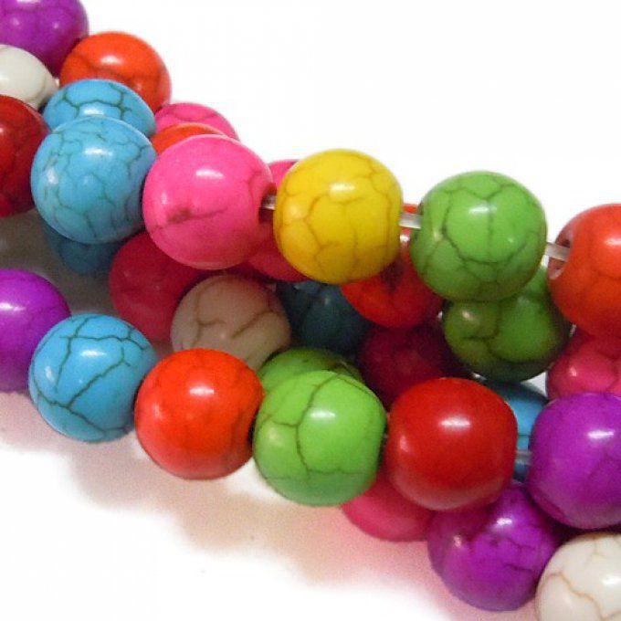 50 perles (environ) ronde 8mm en turquoise synthétique colorée couleur mixe 