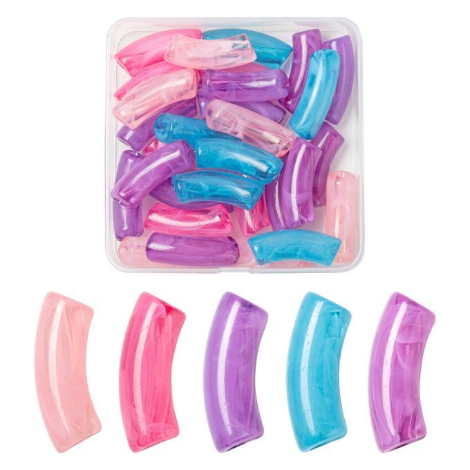 Kit de perles en acrylique ,en forme de tubes courbés ,mélanges de couleurs , 34.5x13x11mm 