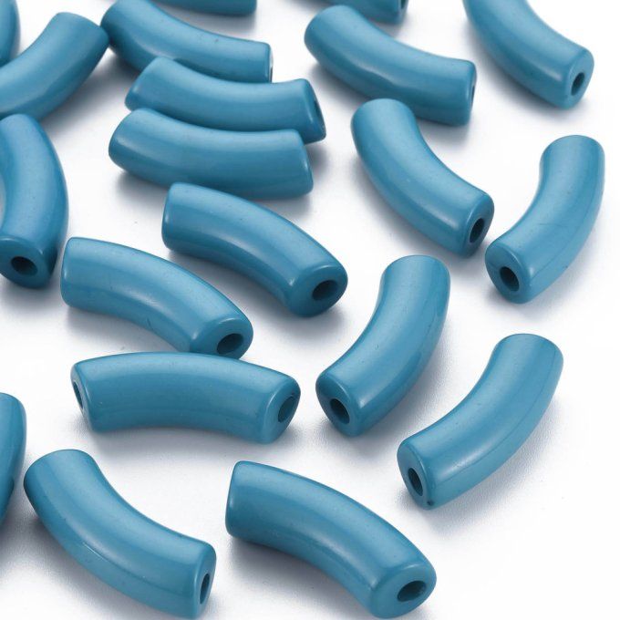 Perle acrylique  opaque en forme de tube incurvé  36x13.5x11.5mm  couleur bleu acier