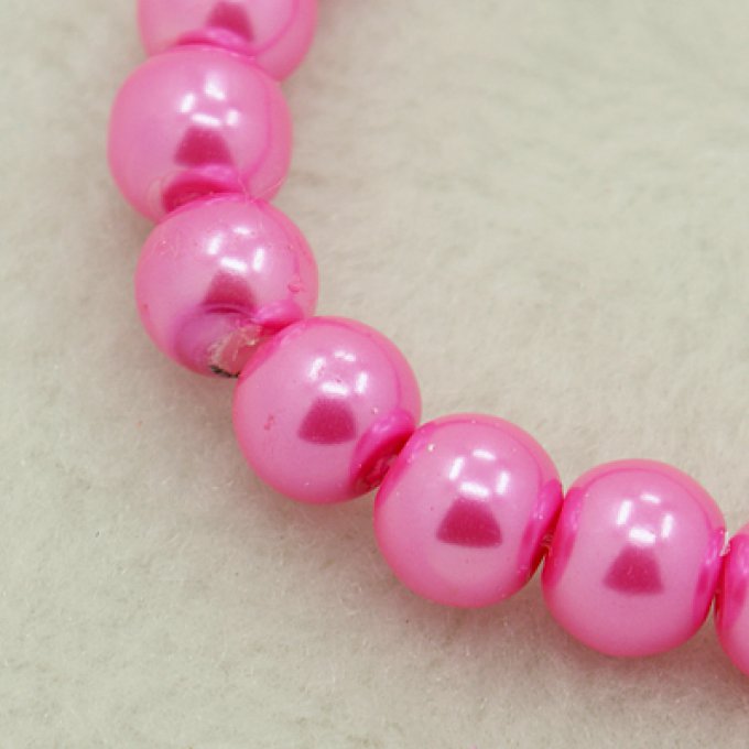 Perles rondes ,nacrées ,8 mm, rose vif  (x15)
