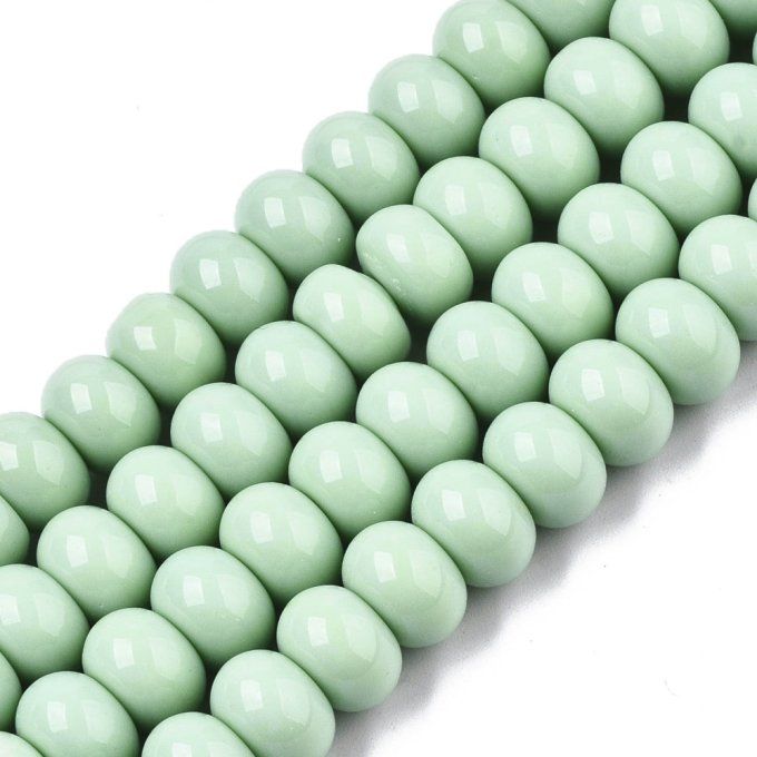 Perle de verre opaque en forme de rondelle 10.5x7mm (x50) couleur vert clair