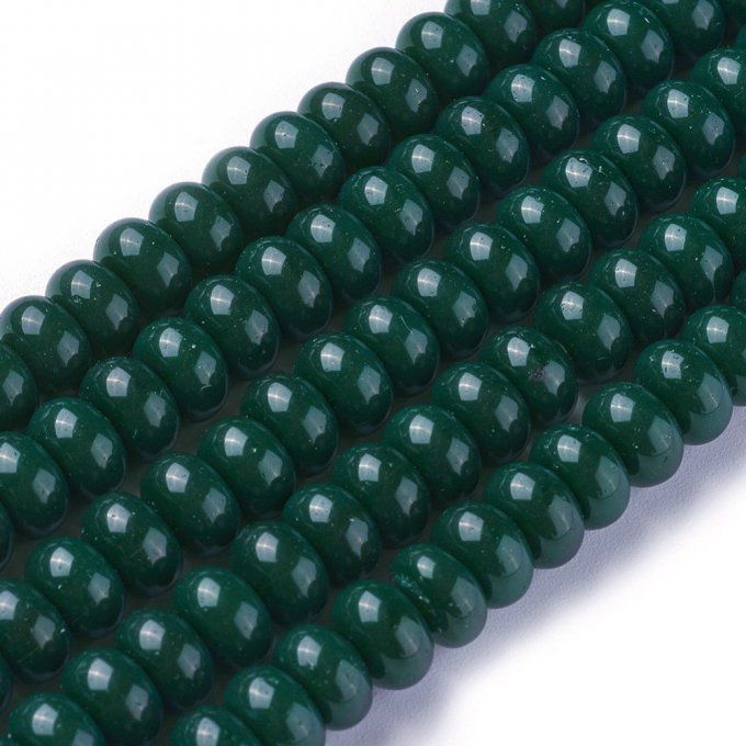 Perles de verre opaque forme rondelle 8x4mm  (x50)  couleur vert foncé