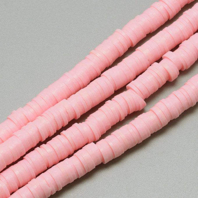 Perles Heishi en pâte polymère 4x1mm (x1 chapelet) couleur rose