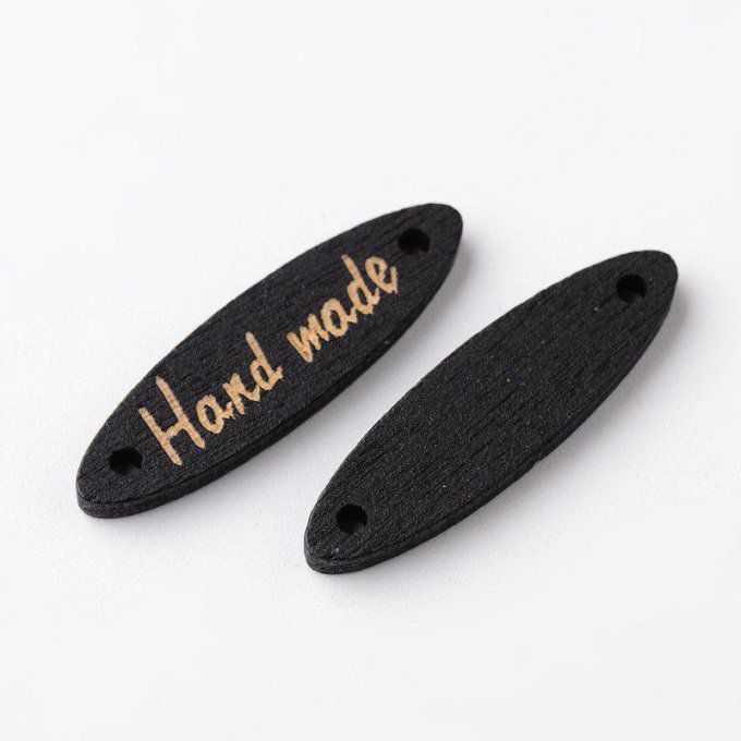 10 étiquettes bois forme "ovale"  "Hand made" noir