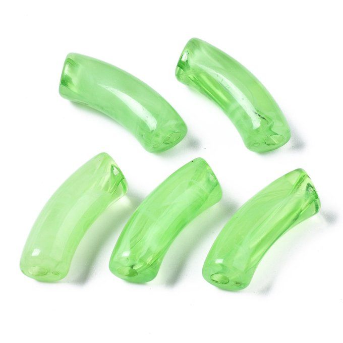 Perle acrylique transparente en forme de tube incurvé  34.5x13x11mm  couleur citron vert