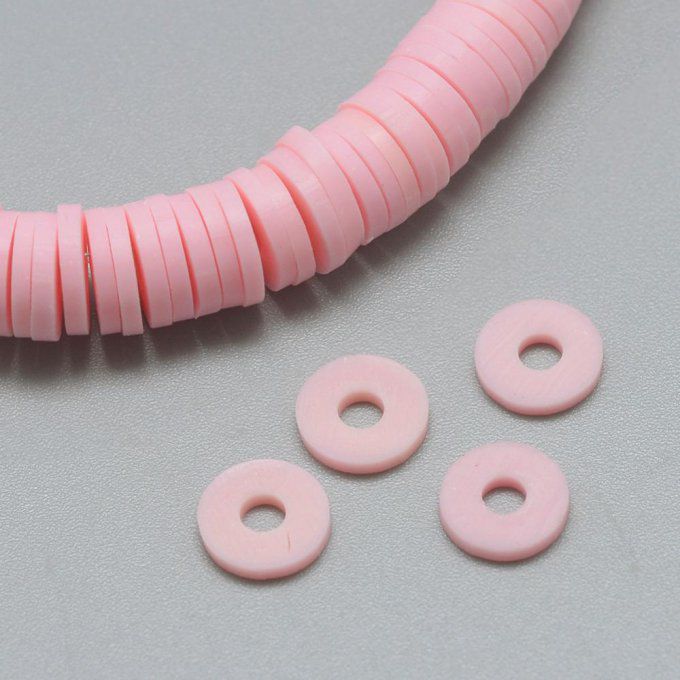 Perles Heishi en pâte polymère 4x1mm (x1 chapelet) couleur rose
