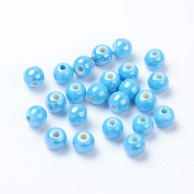 Perles porcelaine nacrée  Ø 6 mm  bleu ciel