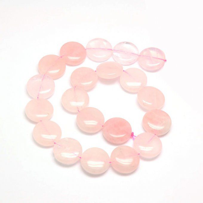 Perle en forme de rond plat , en quartz rose naturel 20x9mm 