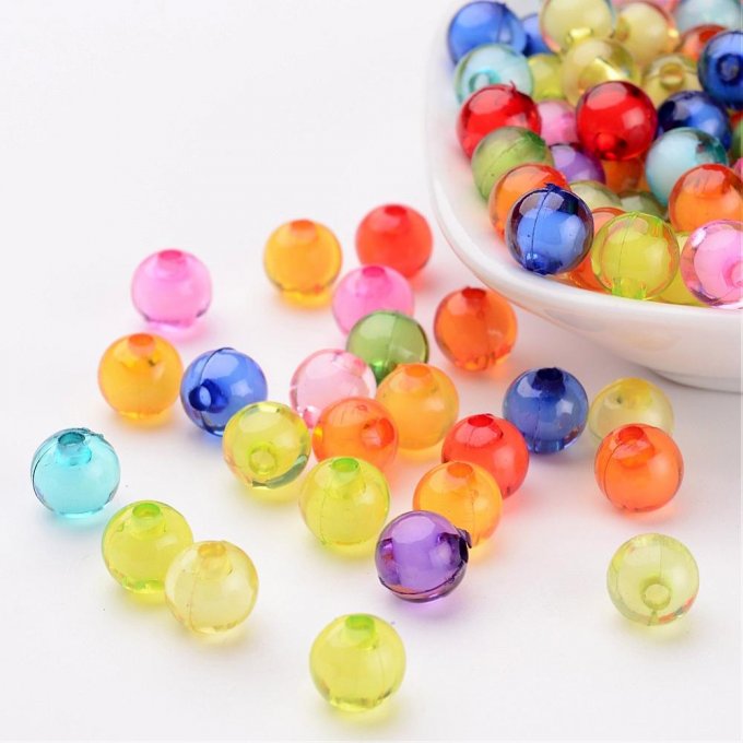 Perles en acrylique ,mélange de couleurs  ,forme ronde   (50g) A10