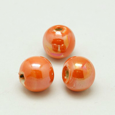 Perles porcelaine nacrée  Ø 10 mm orange