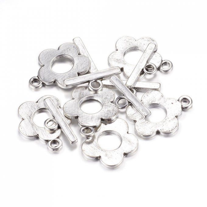 Fermoirs en T  Ø20.5x25mm couleur argent antique (x10)