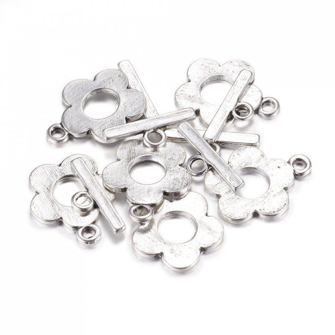 Fermoirs en T  Ø20.5x25mm couleur argent antique (x10)