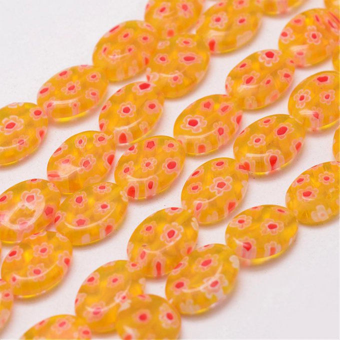 Perles de verre style Millefiori orange (x10)