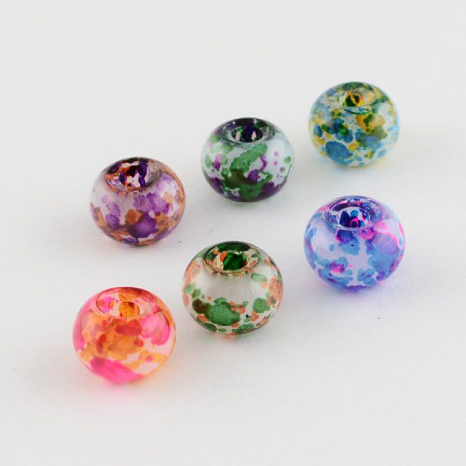 Perles européennes en verre peint 12~13x9mm mélange de couleurs (x10)