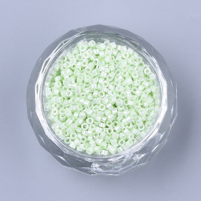 Rocailles (bugle)  tube 1.5~2x1~2mm ceylan vert pâle (x10g)