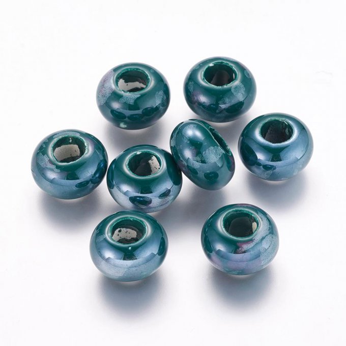 Perle Européenne céramique  Ø15mm cyan foncé