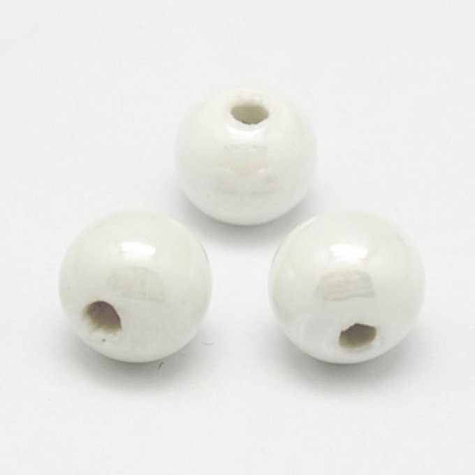 Perles porcelaine nacrée  Ø 10 mm  blanc