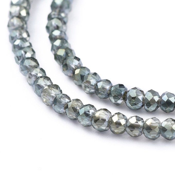 Perles facettées,forme  rondelle  2x1.5mm reflet arc en ciel couleur gris (1 chapelet)