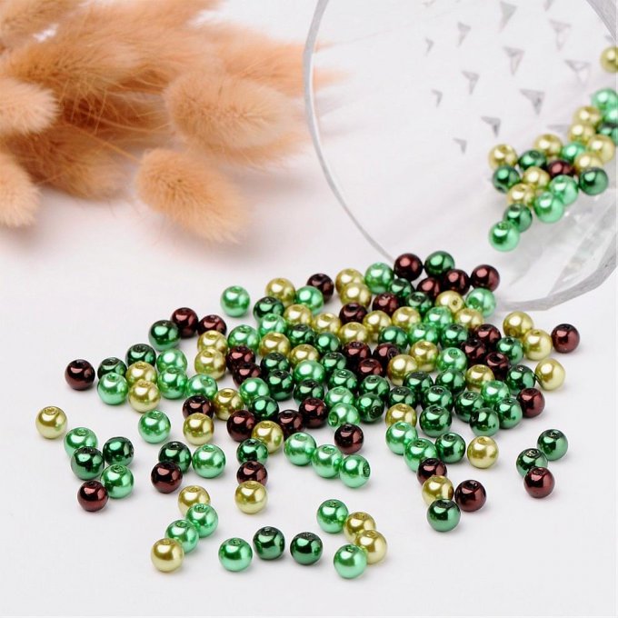 Mélange de 200 perles nacrées Ø6mm Choc-Menthe