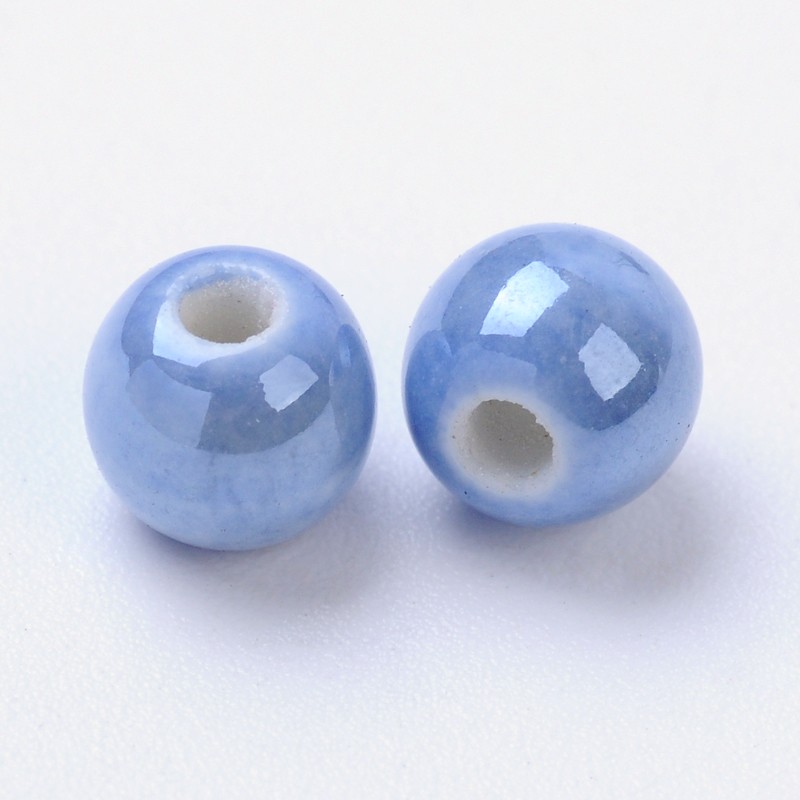 Perles porcelaine nacrée  Ø 6 mm bleuet