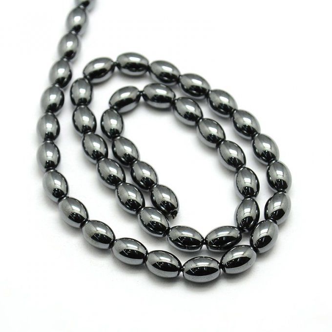 Perles forme ovale en hématite synthétique 12x8mm couleur noire