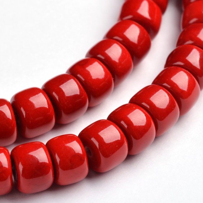 Perle en forme de colonne, en jade mashan naturelle Ø8 x6 mm coloré rouge
