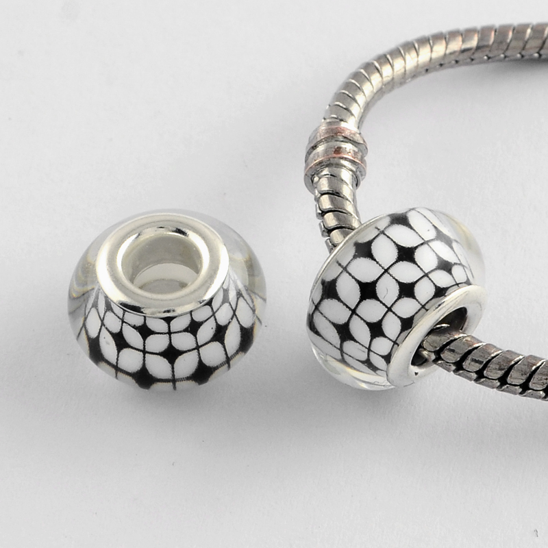 3 Perles en acrylique motif grille couleur blanc